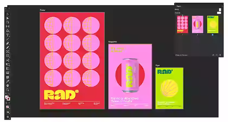 Colourful fruit drink print ads created using Adobe InDesign