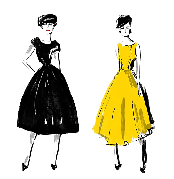 Illustration of two people wearing dresses