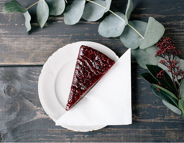 A delectable dessert product photographed on a plate with a serviette