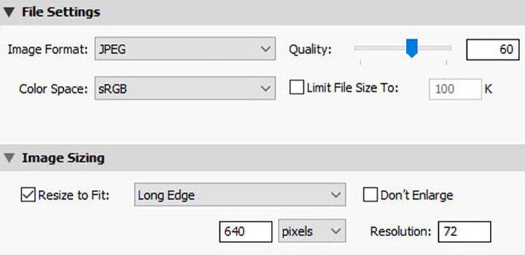 Image file saving, sizing and compression options.