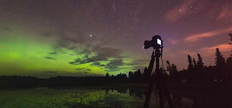 Camera shooting astrophotography pictures in the night sky.