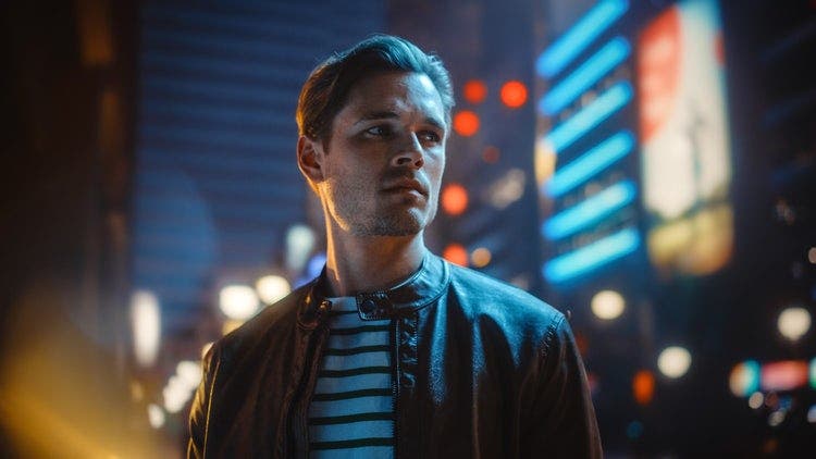 Portrait of a man shot at night-time using ambient light