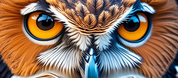 AI generated image of an owl looking at the camera with highly detailed features, texture and fine small details from Adobe Firefly