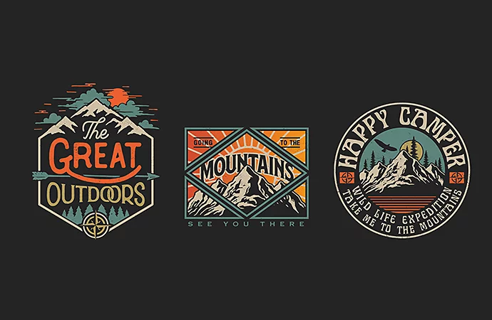 Three vintage logo designs side by side