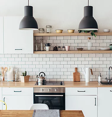 An interior photo of a kitchen.