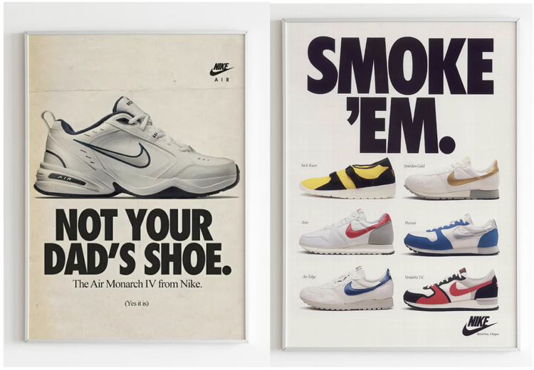 A pair of posters of shoes Description automatically generated