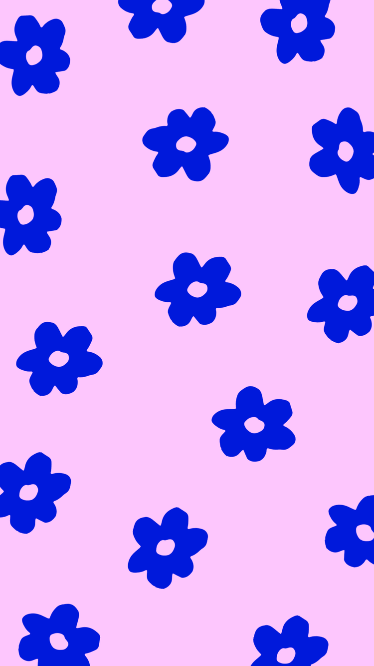 A blue flowers on a pink background Description automatically generated