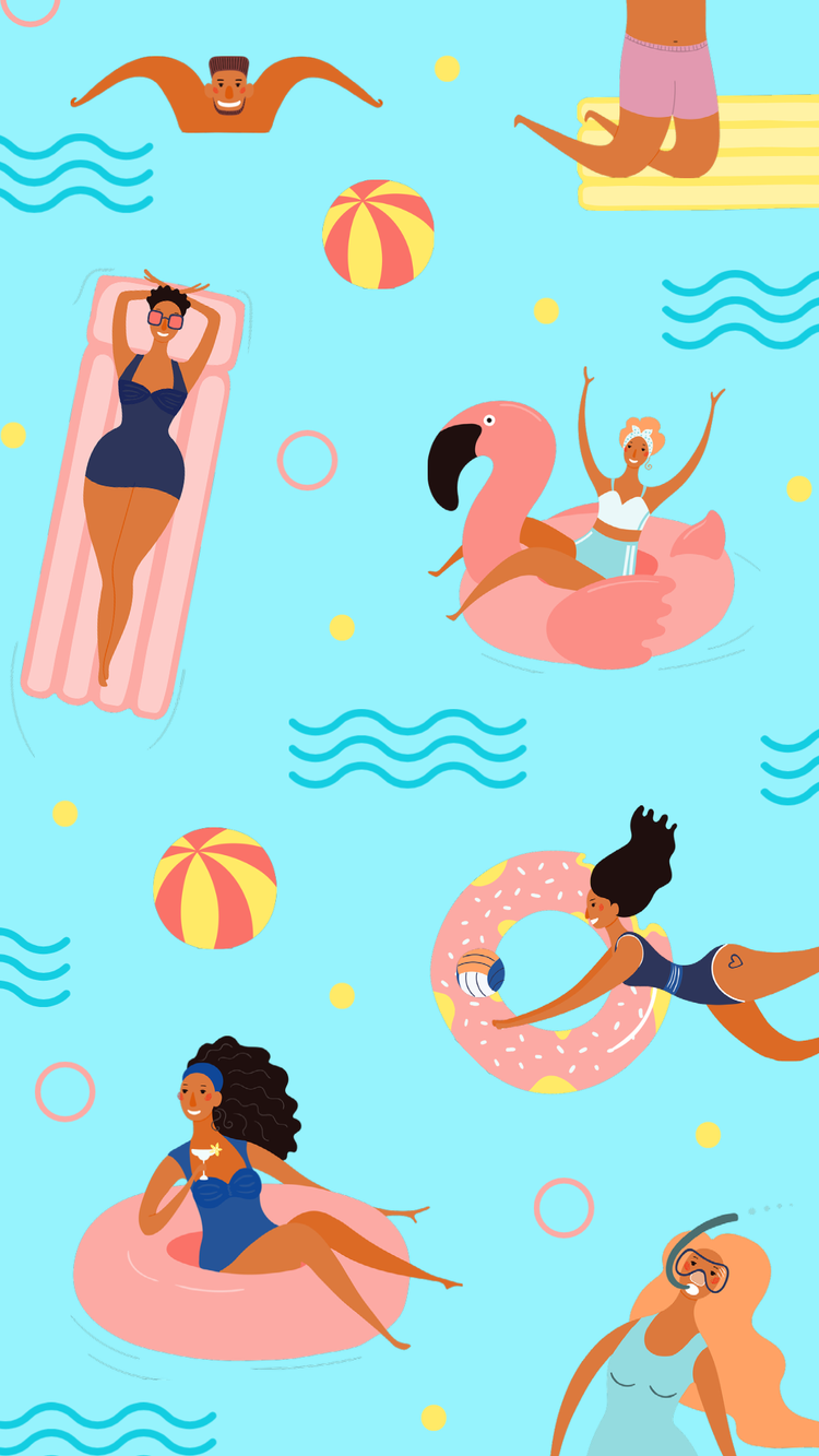 A group of women floating on a pool Description automatically generated