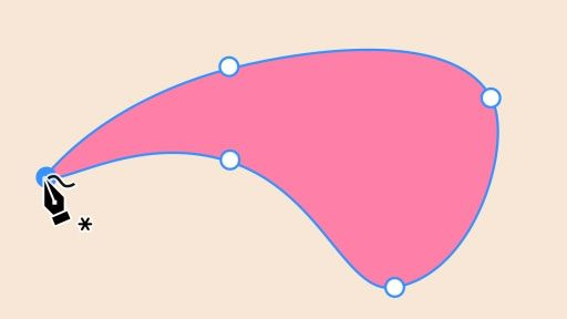 Drawing of an abstract curved shape made with the Pen tool and colored in with pink