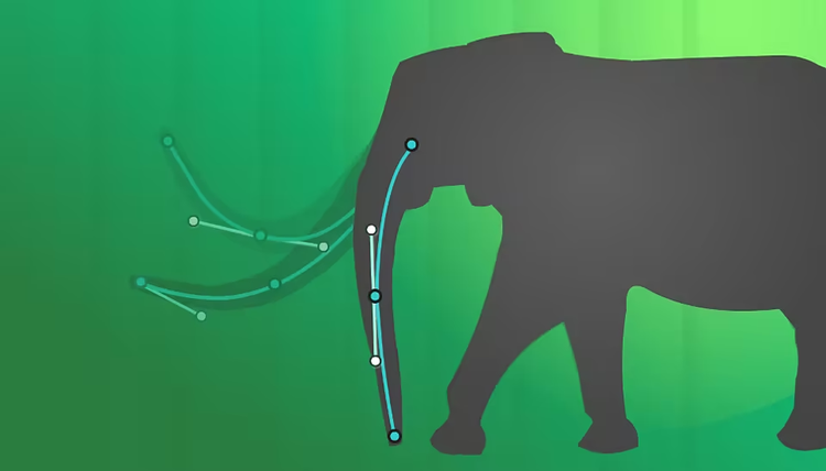 Ilustração de um elefante animado sendo colocado em uma pose.