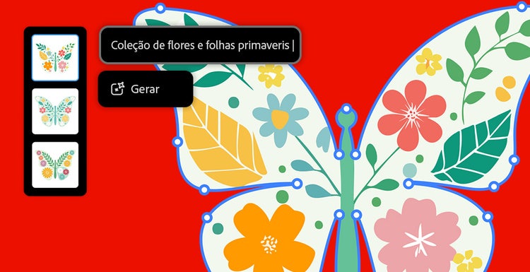 image of a butterfly and flowers with a text prompt that reads 'Array of spring flowers and leaves'