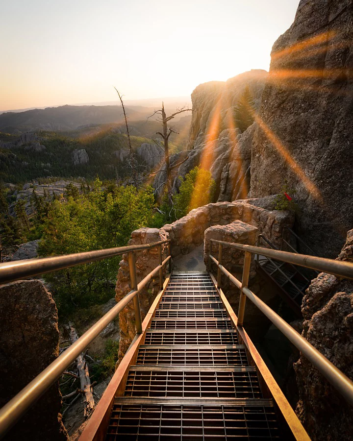 Metal staircases to navigate through a rocky hillside