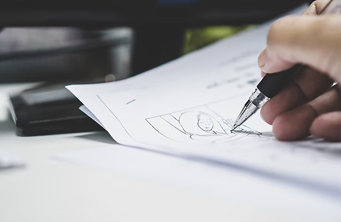 Hand of an artist working on a storyboard