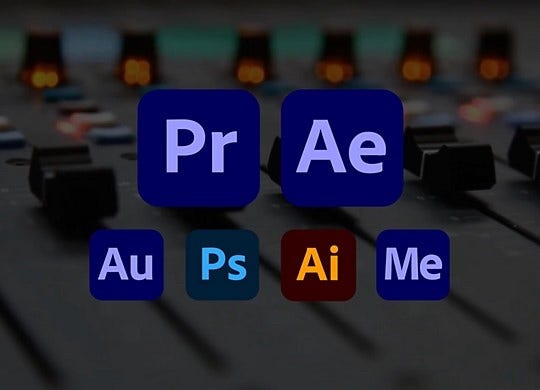 Illustration of a grouping of Adobe icons