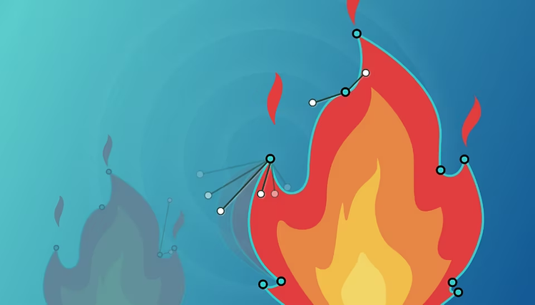 Bezier handles being edited within the vector of a flame