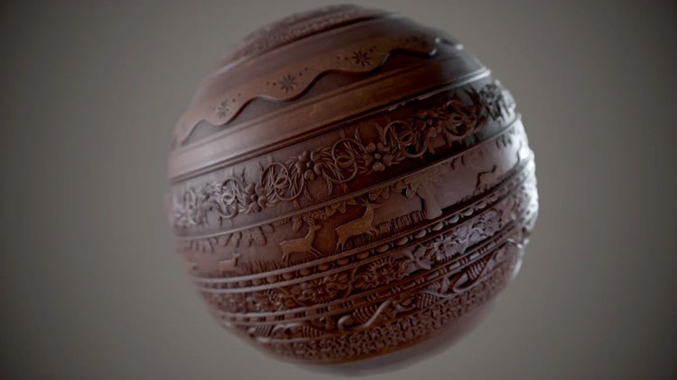 a textured sphere that appears to be carved wood