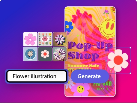 A colorful image of flowers being generated from the text prompt 'Flower illustration'