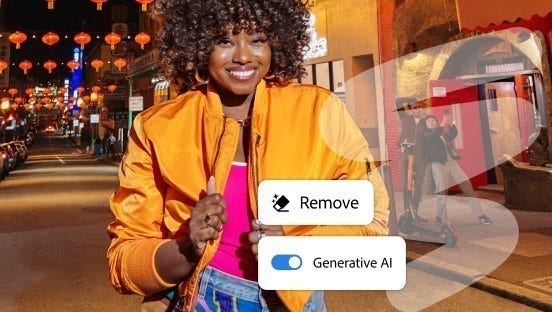 Image of a woman, with the bystanders being removed from the background using Generative Remove in Lightroom