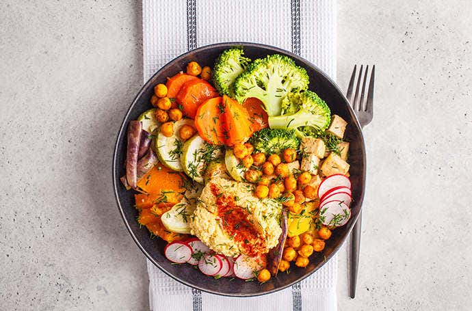 Amazing food picture of a vegetable and tofu bowl