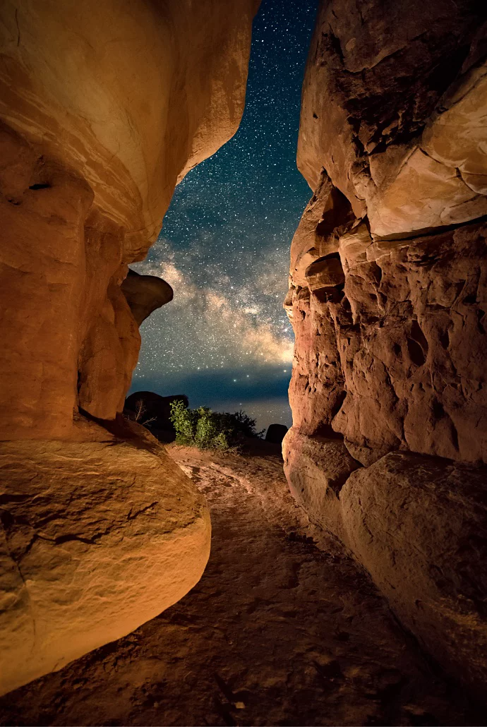 The Milky Way as seen through a rocky crevice