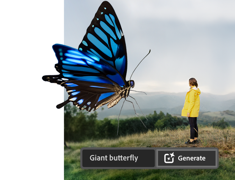 Una mariposa y una mujer con un impermeable amarillo