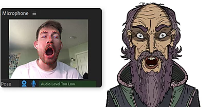 A man using Adobe Character Animator to animate a character