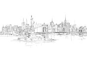 New York City skyline sketched in pencil.