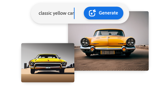 Two images of a classic yellow car.