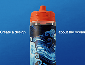 Gatorade water bottle in front of a blue background