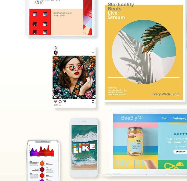 Design layouts showcasing multiple mediums and devices