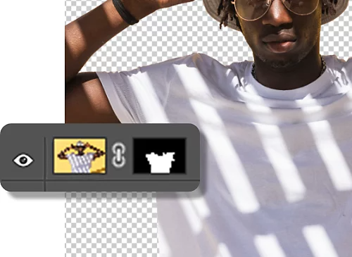 Preview of the Photoshop Layers Panel with the layer thumbnail and layer mask thumbnail linked together in the layer.