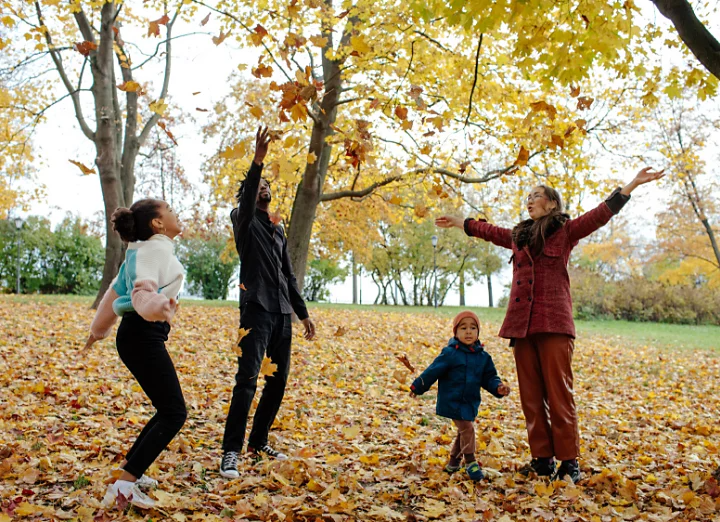 A picture of a family playing at a park.