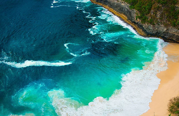 An aerial photo of a beach