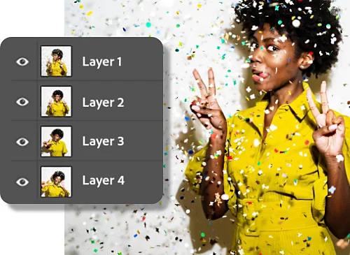 Preview of the Photoshop Layers Panel with four layers, each storing one of the content creator’s headshot frames.