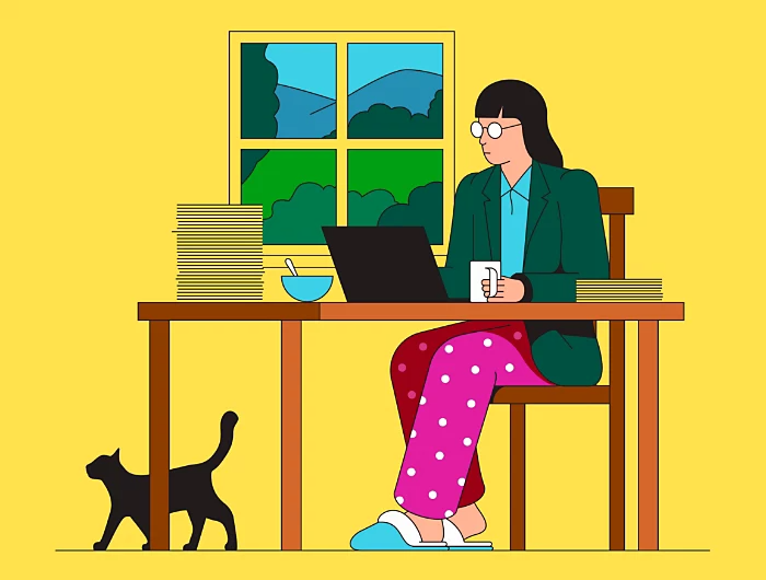 High quality, colorful illustration with no image compression of a person working from home.