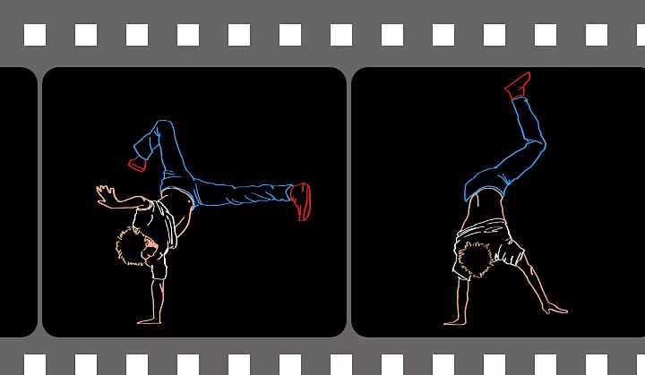 Film rotoscope of someone doing a cartwheel