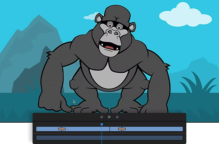 Manipulating the animation of the gorilla character in a video editor