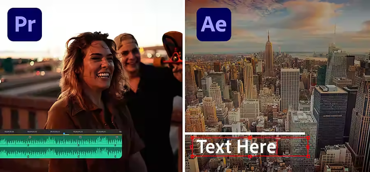 Editing video of happy people laughing in Premiere Pro vs. editing video of a city view in After Effects