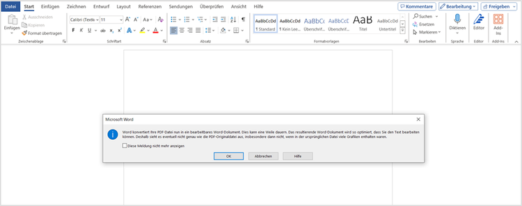PDF in Microsoft Word öffnen und bearbeiten