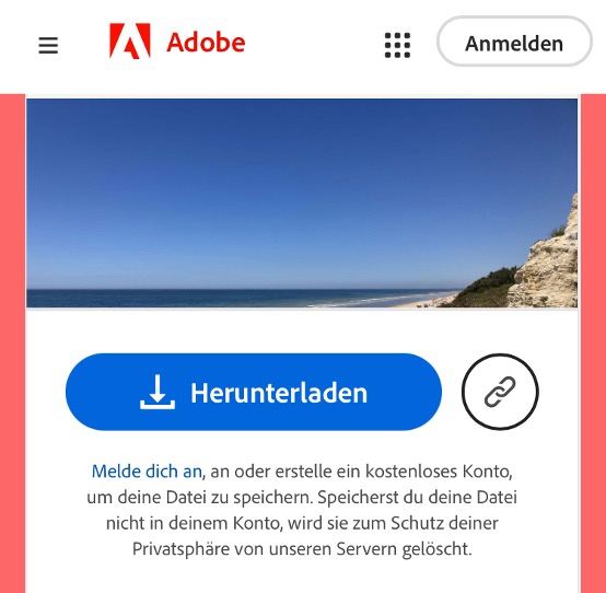 Download-Fenster von Adobe Acrobat JPG in PDF Converter mit blauem „Herunterladen“ Button.