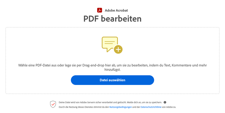 Mit Mac PDF bearbeiten mit dem Onlinetool von Acrobat zum PDF editieren.