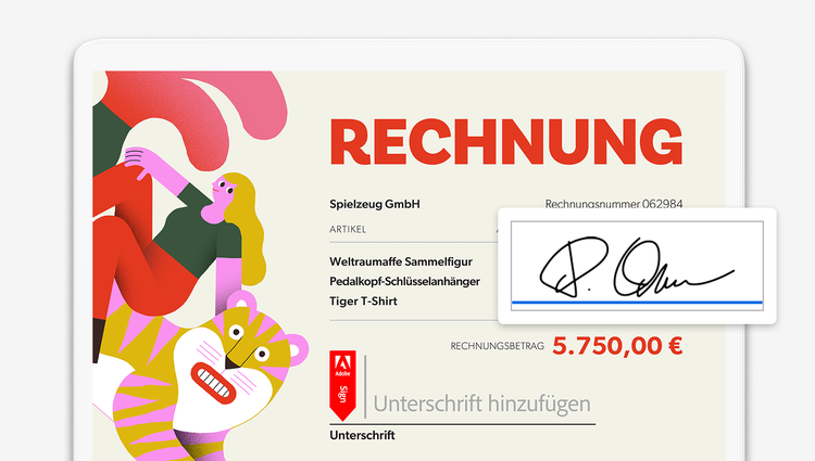 PDF ausfüllen und unterschreiben mit Acrobat: Bild zeigt Tablet, auf dem eine PDF-Datei im Acrobat Reader elektronisch unterschrieben wird.