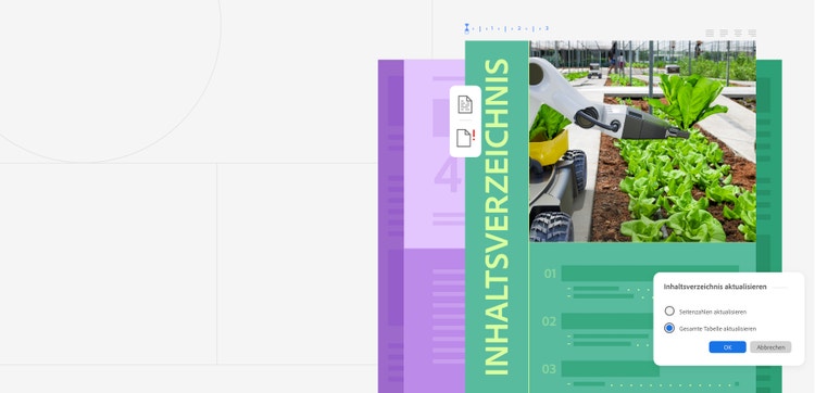 Illustration eines Inhaltsverzeichnisses mit den Adobe Arcrobat Onlinetools