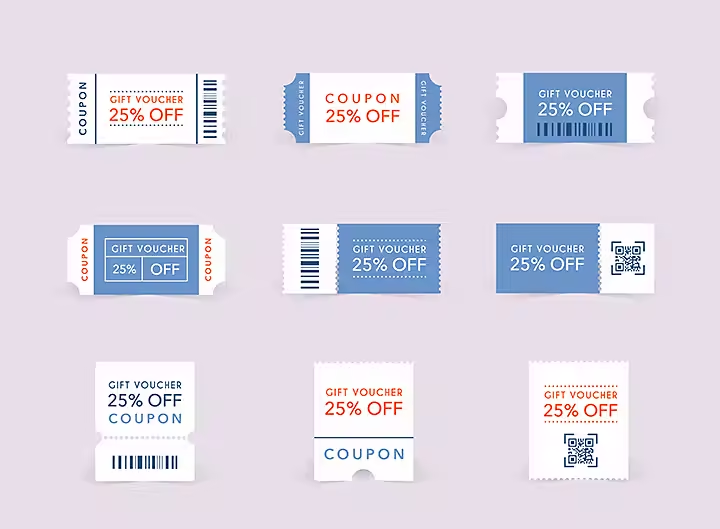 Mehrere Beispiele für Coupons im A10-Format.