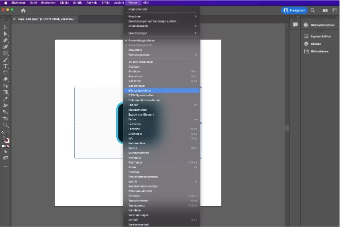 Screenshot der erweiterten Menüansicht des Bildnachzeichners in Adobe Illustrator.