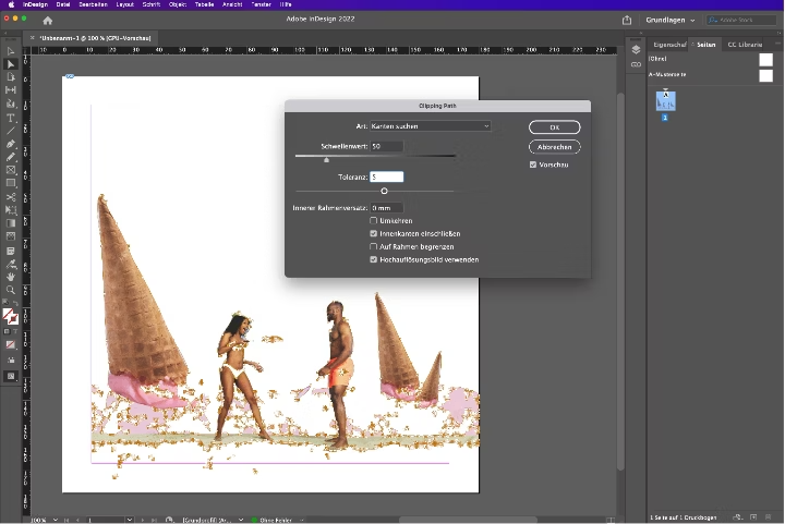 Illustration des Programms Adobe InDesign, mit dem ein Bild in eine Vektorgrafik umgewandelt wird.