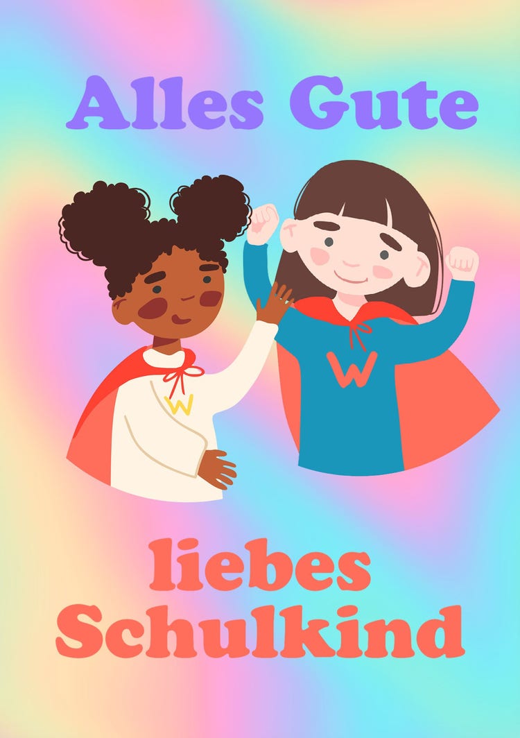 Rainbow Colored Girls Illustration School Start Greeting Card