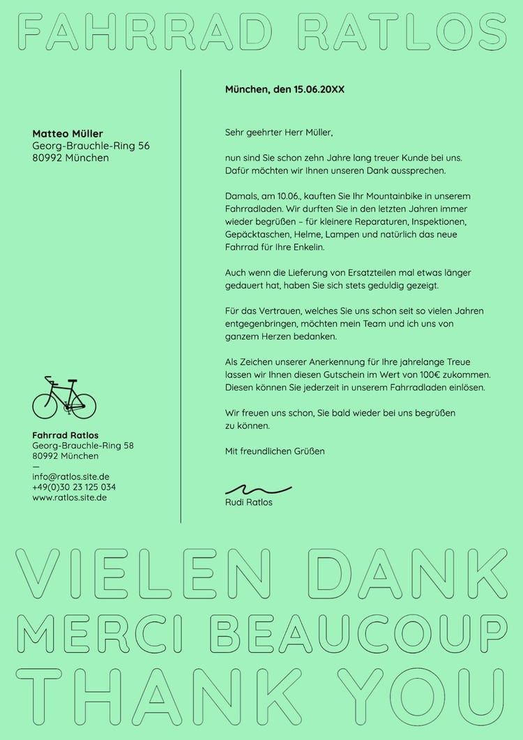 Black & Green Bike Shop Thank You Letter