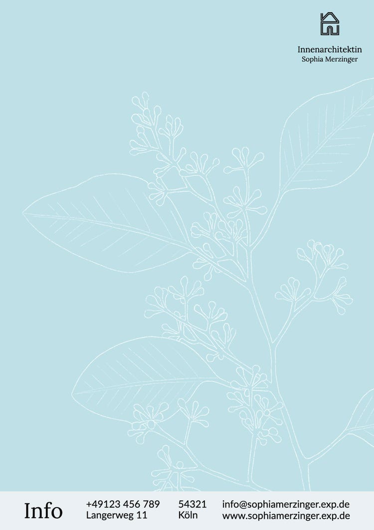 light blue floral illustration professional Letterhead