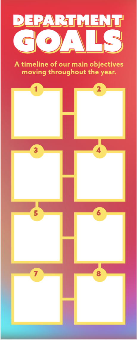 A red and yellow grid with white squares Description automatically generated